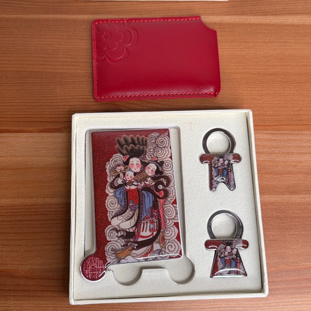 Pocket mirror and key rings set